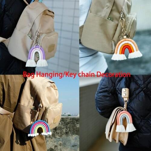 Ybollar Weaving Rainbow Keychain Women Girls Car Bag Charm Pendant Hanging Decoration Key Ring Gift