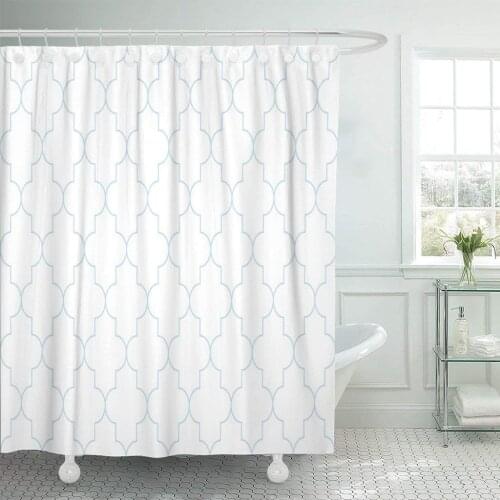 Trellis Subtle Blue and White Moroccan Pattern Abstract Antique Shower Curtain Waterproof Polyester Fabric 72 x 72 Inches Set