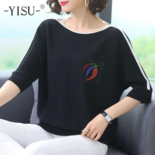 YISU Casual summer clothes for women O-Neck Middle sleeve Sweater Summer toppies Loose Thin Femalet Knitted Jumper