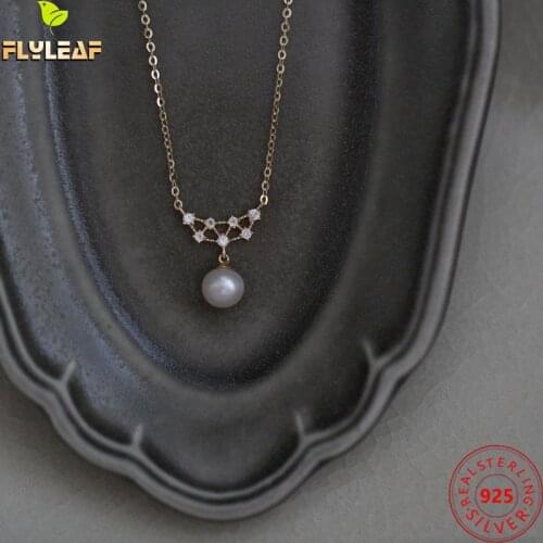 100% 925 Sterling Silver Necklace For Women Hollow Romance Natural Freshwater Pearl Zircon Necklaces & Pendants Fine Jewelry