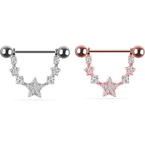 1Pc Fashion five-pointed star ring Stainless Steel Nipple Rings Nipple Clip Piercing Body Jewelry Rings for Women Girls