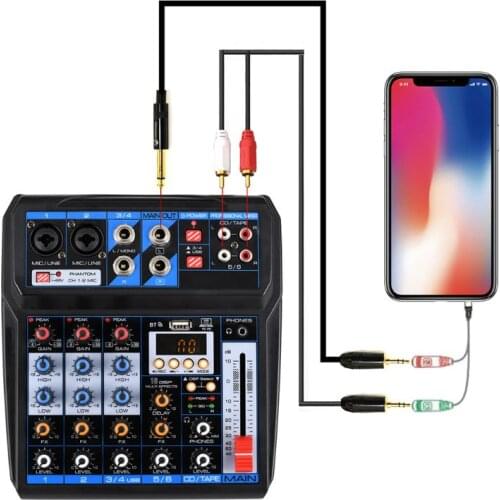 2020New 6 Channel 16 DSP Effects Audio Mixer Professional Sound Mixing Console DC5V Power Supply USB Record Bluetooth Sound Card