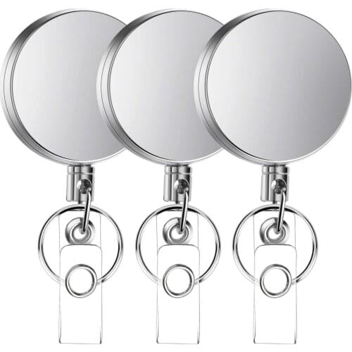 3 Pcs Metal Retractable Badge Holder Heavy Duty Badge Reels ID Holder with Key Chain Reinforced ID Strap Belt Clip