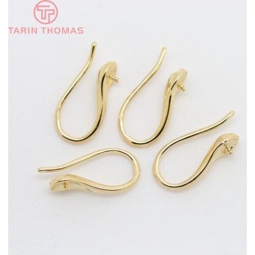 10PCS 8.5x17MM 24K Champagne Gold Color Plated Brass Earring Hook with half Pin High Quality For Jewerly Making Findings