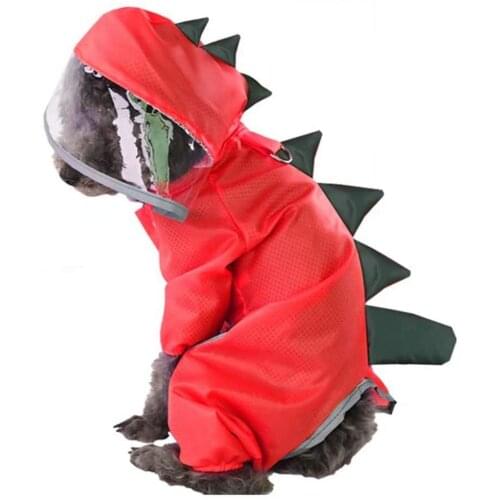 4 Legs Pets Raincoat Dinosaur Reflective Rain Jacket Poncho with Hood Raincoat Pet Dog for Small to X-Large Dogs and Puppies