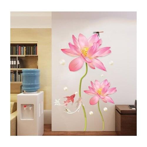 50*110CM Lotus 3D Wallpaper Vinyl Wall Sticker DIY Living Room Bathroom Flower Home Decor Poster Mural