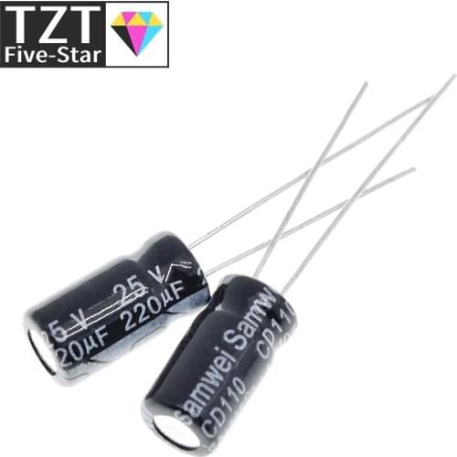 50PCS Higt quality 25V220UF 6*12mm 220UF 25V 6*12 Electrolytic capacitor