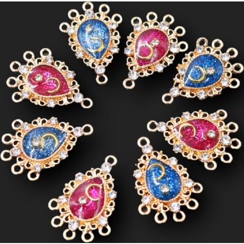 6pcs Enamel Rhinestone Glass Water Drop Moon Tag Connectors Bracelet Earrings Metal Accessories DIY Charm Jewelry Crafts Making