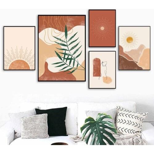 Abstract Sun Art Print Boho Poster Woman Bundle Line Canvas Posters Nordic Painting Beige Home Wall Decoration Pictures Gallery