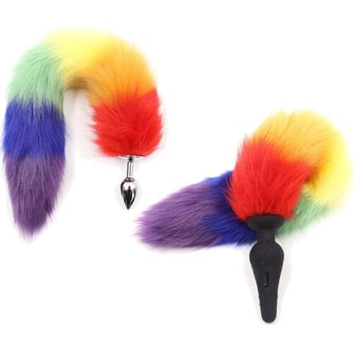 CamaTech Silicone or Metal Butt Plug Cat Tail Anal Plug Rainbow Fake Fox Tail Anus Insert Stopper For Couple Buttplug Erotic Toy