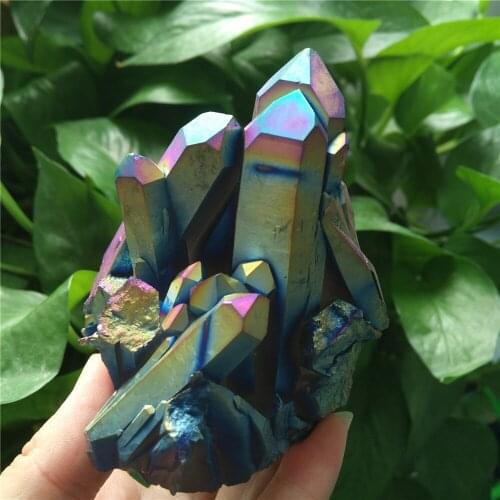 Angel Aura Quartz Cluster Colorful Titanium Aura Crystal Cluster-Rainbow Quartz Cluster Crystal-Reiki Healing Decoration Piece