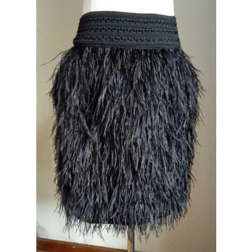 Free shipping ostrich feather skirt above-knee length, fabric lined, 8 sizes, 6 colors #SKT16001