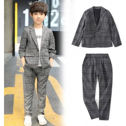 2019 Autumn Best Design Suit for Boy Blazers Boys Suits Plaid Single Breasted Kids Boys Wedding Suit Wear Children Clothing Sets