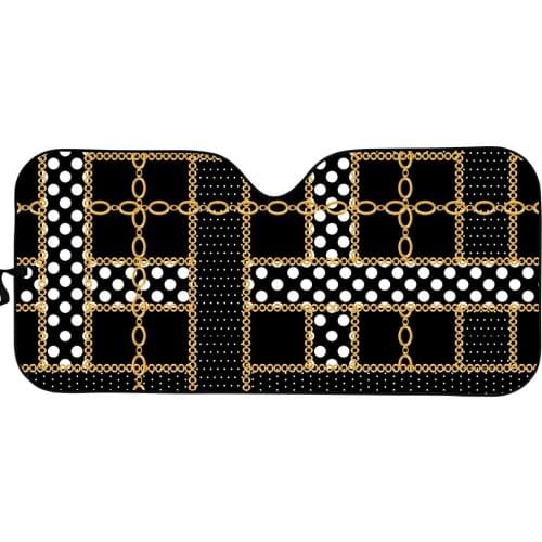 Black Luxury Printing Protect Car Interior Universal Car Windshield Sun Shade Durable Front Windshield Sunshade Auto Accessories