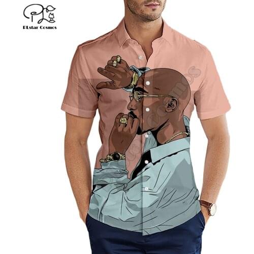 Rapper 2pac Hawaiian beach summer Fashion Short sleeve Printed 3d Mens Shirt Harajuku Tee hip hop shirts drop shipping