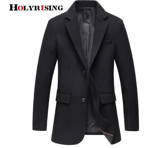 Holyrising Men Wool Coats Casual Slim Mens Overcoat Solid Jackets Business Woolen Blend Coat Soft Male Pockets Outwear 18952-5