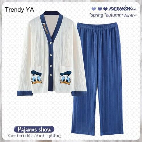 Autumn Winter Kimono Cute Cartoon Heart Tree Element Cardigan Pajamas Womens Long Sleeves Home Open Chest Pyjama Set