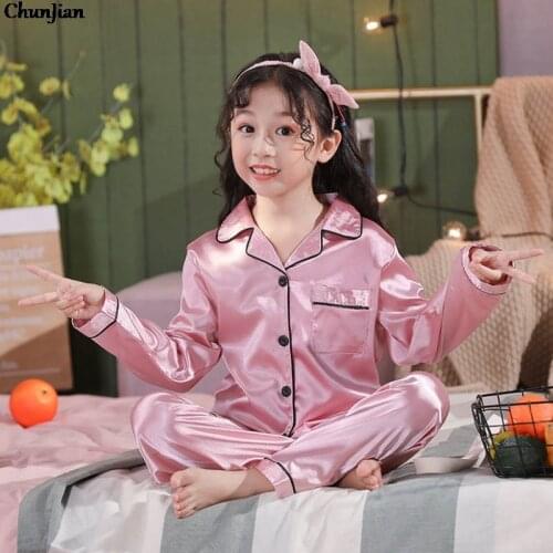 2pcs Childrens Clothing Sets Summer Girls Pajama Sets Children Sleepwear Pyjamas Kids Satin Pajama for 3-14 Years Teen Pijamas