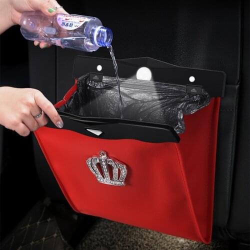 Crown Diamond Leather Car Backseat Protection Organizer Trash Bin Seat Back Pocket Bag Pads Seats Protector Accessories