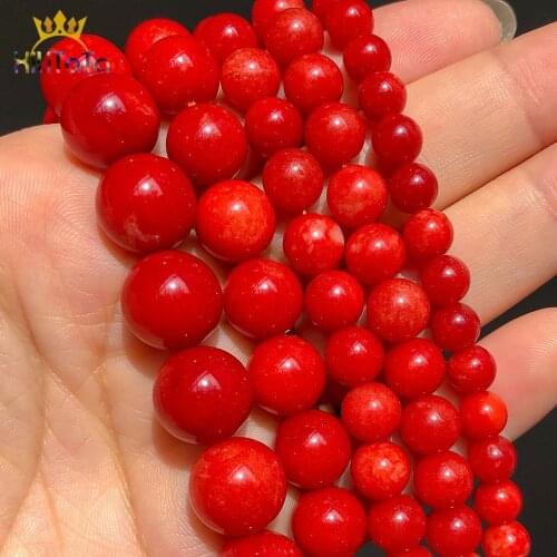 6 8 10 12mm Natural Stone Red Coral Jades Round Loose Beads For Jewelry Making Round Beads DIY Charms Bracelet Accessories 15