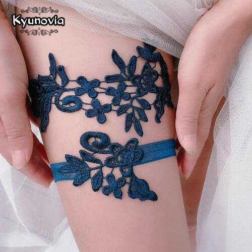 Kyunovia 2pcs/Set Wedding Garters Lace Embroidery Floral Sexy Garters for Women/Bride Thigh Ring Bridal Leg Garter BY35