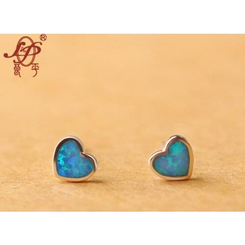 Fashion Blue Heart Design Top Quality Earrings Natural Stone Stud Earrings for Women Pendientes Christmas Gift Wholesale