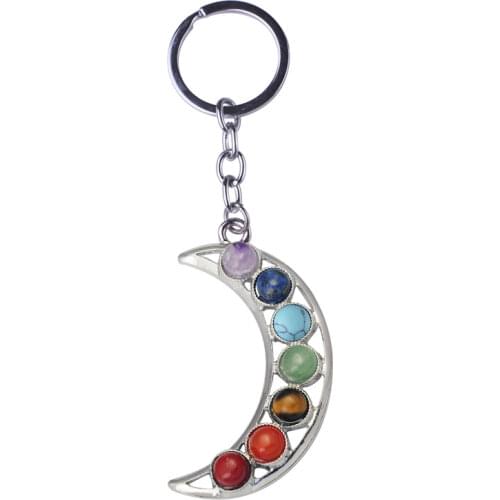 Fashion Jewelry Couple Keychain Natural 7 Chakra Stone Bead keyring Boho jewelry Reiki Yoga for women