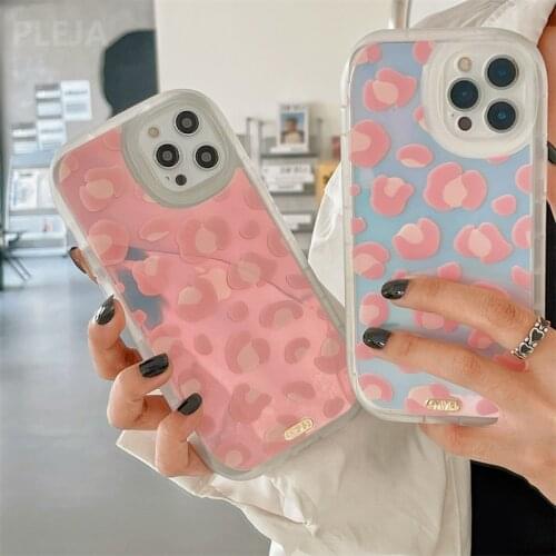 Fashion Laser Pink Leopard Phone Case For iPhone 11 Pro 12 Pro Max X XR XS Max 7 8 plus Cute Protector Cover Cute Silicon Capas