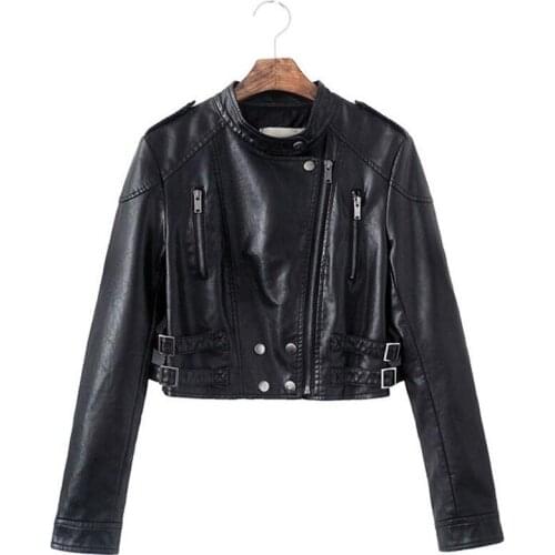 Motorcycle Leather Jacket Women Coats New 2021 Womens Leather Clothing Short Slim Spring And Autumn Womens Jackets Black