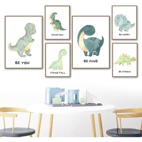 Cartoon Dinosaur Triceratops Watercolor Nursery Wall Art Canvas Painting Nordic Posters And Prints Wall Pictures Kids Room Decor
