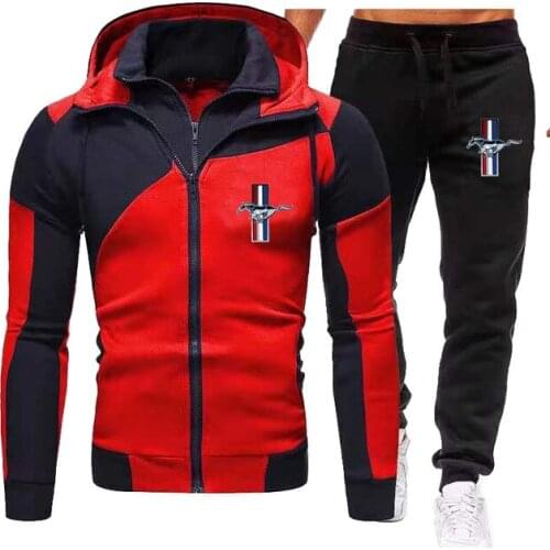 2021 New Men Mustang Logo Spring Autumn Print Hoodies Casual Fashion Jogging Jacket Sweatpants Suit 2Pcs