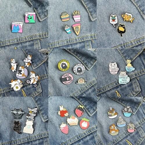 Cat Pins Set Collection Kitty Enamel Pins Kawaii Animal Badges Paw Brooches Pin Up Cat Lover Jewelry Kids Accessories Wholesale