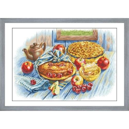 Apple cherry pie cross stitch kits food aida fabric 18ct 14ct 11ct white counted cotton thread embroidery kits DIY craft set
