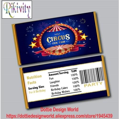 Carnival Circus Theme Birthday Party Hershey Chocolate Candy Bar Wrapper Wine Water Bottle Labels Baby Shower Wedding Decoration