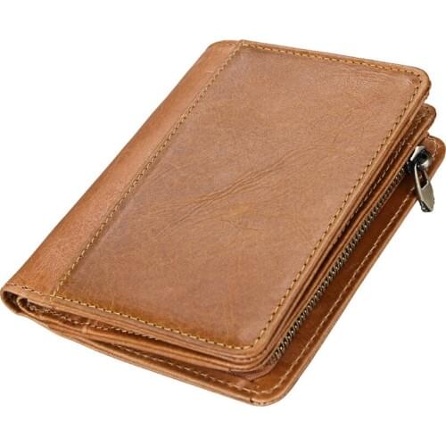 New Fashion RFID Men Wallets with Coin Bag Genuine Leather Zipper Small Mini Purses Vintage Cowhide Dollar Wallet Slim Money Bag