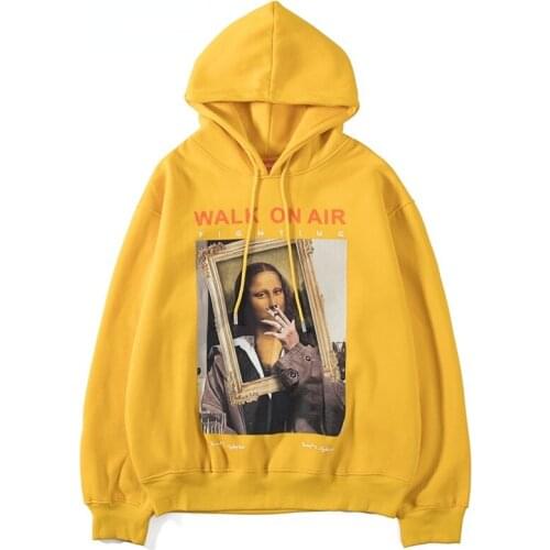 2021 New Funny Mona Lisa Smoking Print Fleece Hoodies Pullover Hooded Sweatshirts Harajuku Hip Hop Streetwear Hoodie Casual Tops