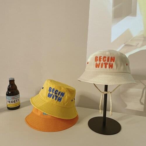 Autumn Winter New Childrens Caps Korean Edition Letter Boy Girl Flat Top Fisherman Hat Adjustable Casual Beach Kids Bucket Hats