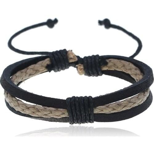 Simple Multilayer Black Leather Bracelet Bangle For Man Woman Adjustable Braided Unisex Hand Jewelry Gift Dropshipping