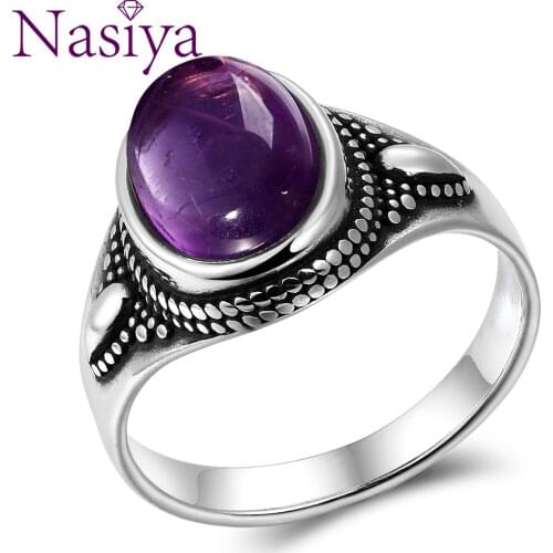 S925 Sterling Silver Fine Jewelry Femme 8x10mm Amethyst Stone Personalized Rings for Women Wedding Jewelry Gift