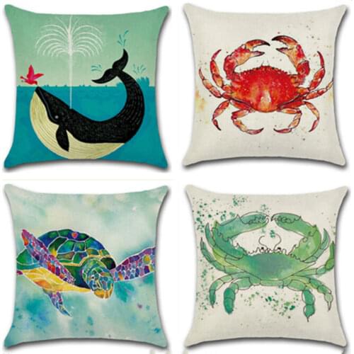 Cute toon Crab Cotton Linen Back Pillow Case Room Gifts Single Sides Printing Throw Cushion Case