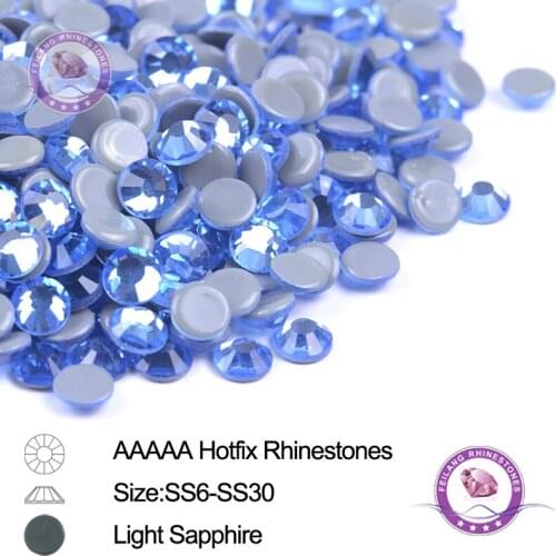 A++ Light Sapphire Hotfix Rhinestone Flatback Crystals Iron on Strass for Clothing Dress Decoration DIY SS6 SS10 SS16 SS20 SS30