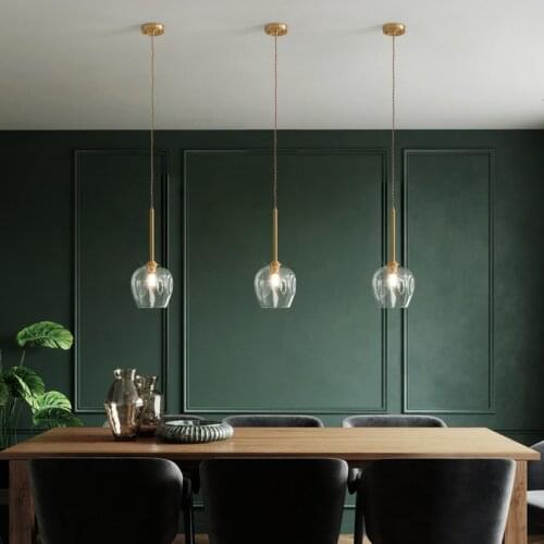 LED Brass Nordic Pendant Lights for Dining Room Glass Lampshade Clear Milk with G9 Light Source Height Adjustable Loft Decor