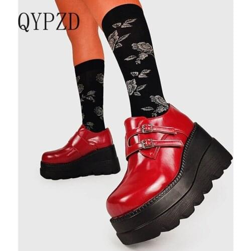 Buckle Solid Casual Pumps Women Cool Chunky Spring Autumn Pumps Ladies Brand Design High Wedges Platform Shoes