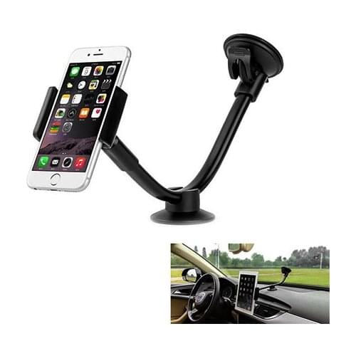 Universal Windshield Dashboard Car Phone Mount Holder Long Arm 2 Sizes Holder Black ABS + Aluminum
