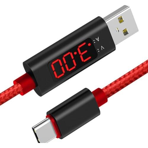 USB Type C Cable with Current Voltage Multimeter Nylon Braided Cable LCD Display Current Voltage Tester Meter for IOS Android