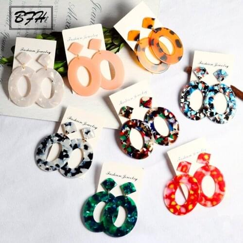 BFH Vintage Acrylic Statement Geometric Drop Earrings for Women 2019 Fashion Jewelry Korean Leopard Acetate Dangle Earring