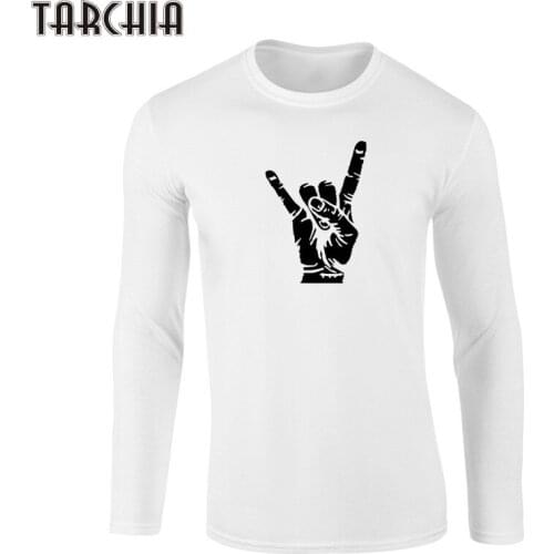 TARCHIA Mens T Shirt Gesture Printed Simple Style Hip Hop Tees Long Sleeve Mens T-Shirts Brand Clothing Casual Cotton Men Tops