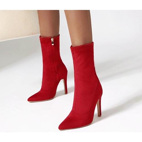Womens Boots Winter New Fashion Pointed Zipper Fine Heel High Heel Middle Tube Womens Shoes Plus Size 33-43 Heel Height 11cm
