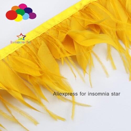 10meter Gold Ostrich feather goose feather Trim Cloth 8-12cm Wide For Skirts /Dresses / Apparel Party DIY Feather Ribbon