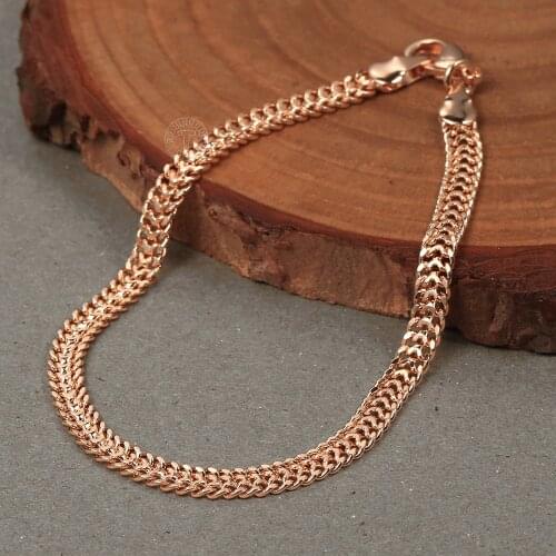 4.5mm 585 Rose Gold Foxtail Chain Bracelets For Women GirlsWeaving Link Chain Bracelet 20cm Wrist Jewelry Gifts DCB67